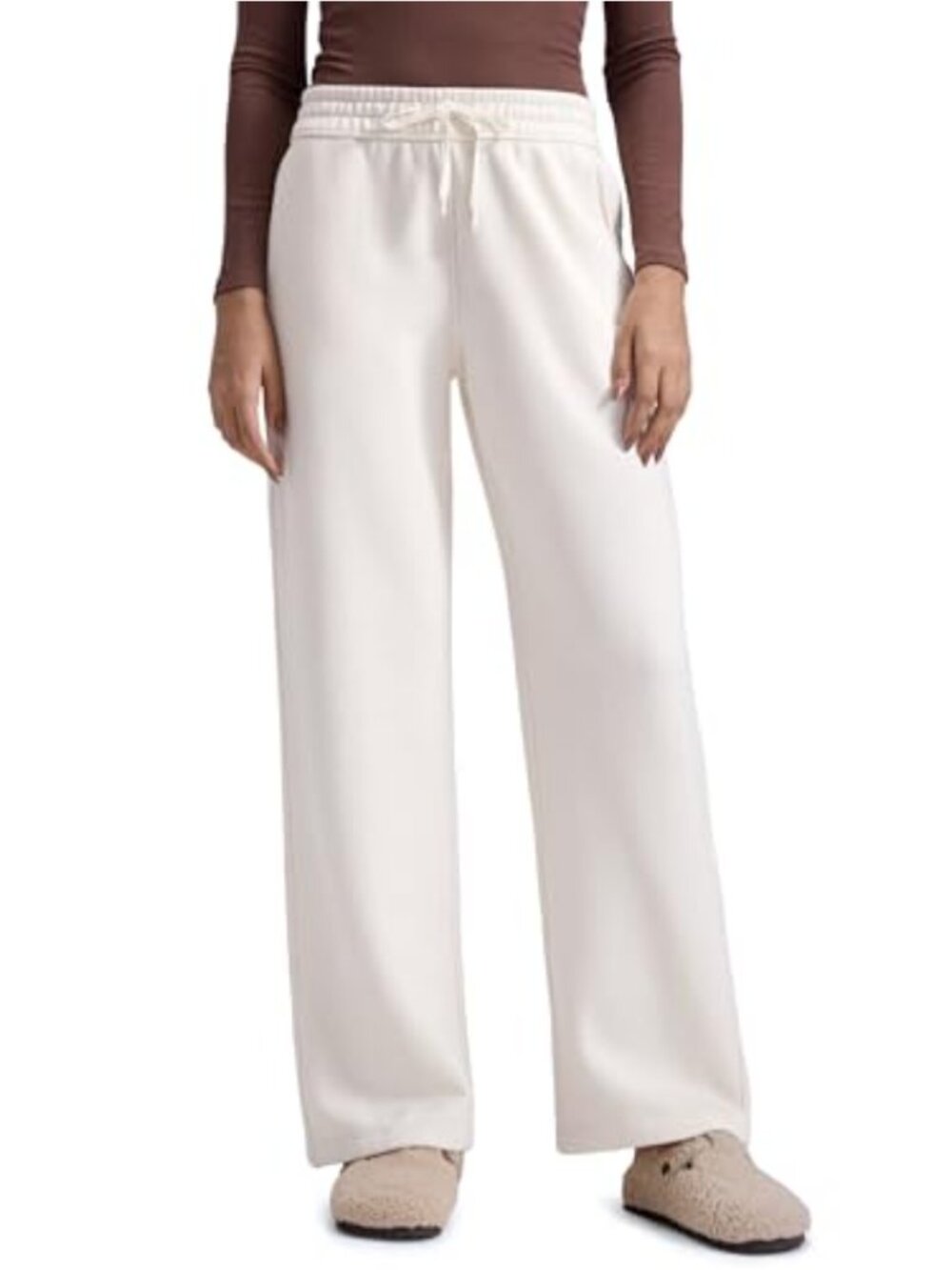 Fleece Lined Sweatpants High Rise Straight Leg Loose Fit Yoga